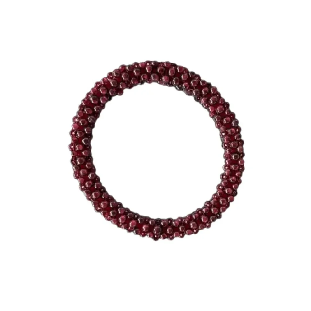 VTG Garnet Rope Twist Bangle Bracelet Deep Red Cabochon Boho Art Deco Statement